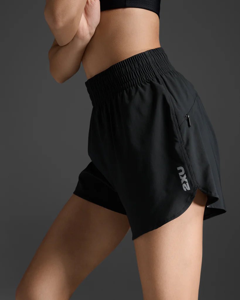 2XU South Africa - Women's Aero Hi - Rise 4 inch Shorts - BLK/SRF