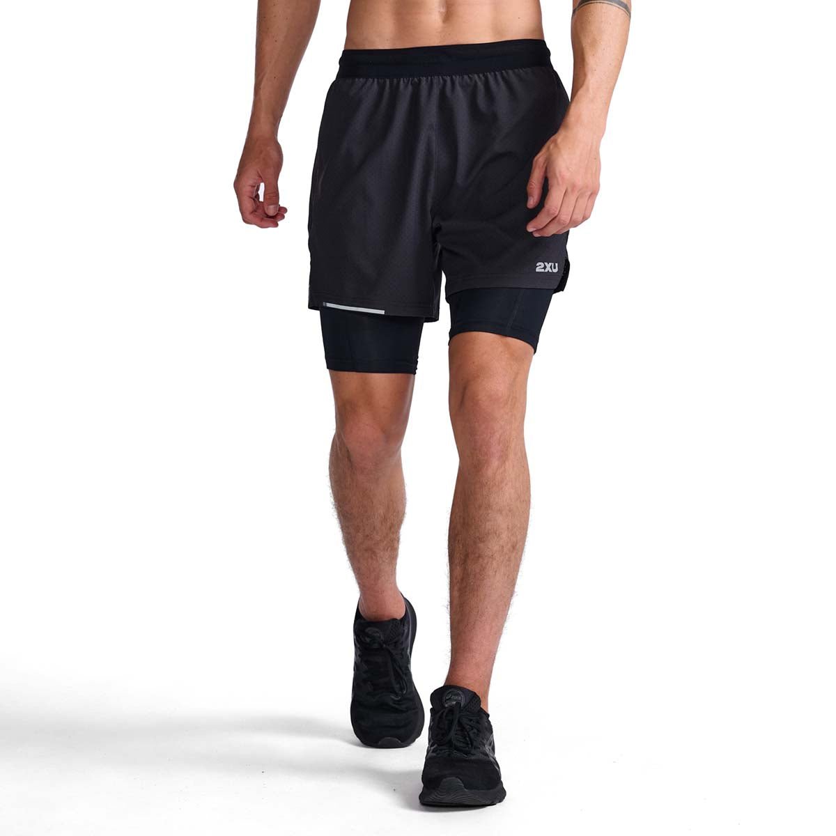 2XU South Africa - Men's Aero 2-In-1 5 inch Shorts - Black/Silver Reflective