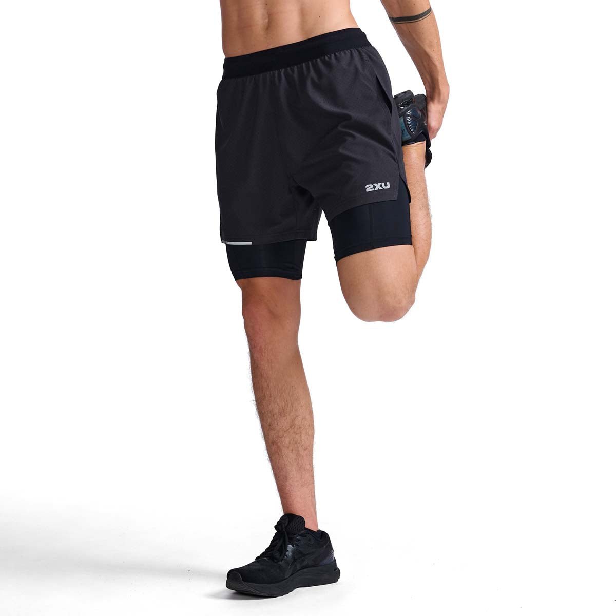 2XU South Africa - Men's Aero 2-In-1 5 inch Shorts - Black/Silver Reflective