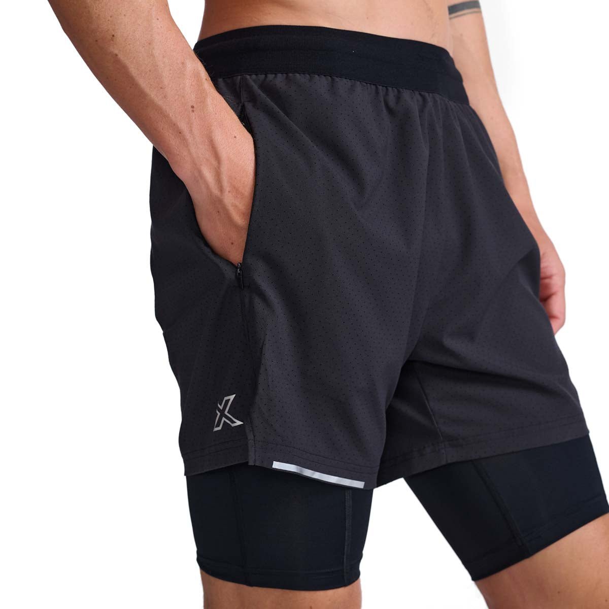 2XU South Africa - Men's Aero 2-In-1 5 inch Shorts - Black/Silver Reflective