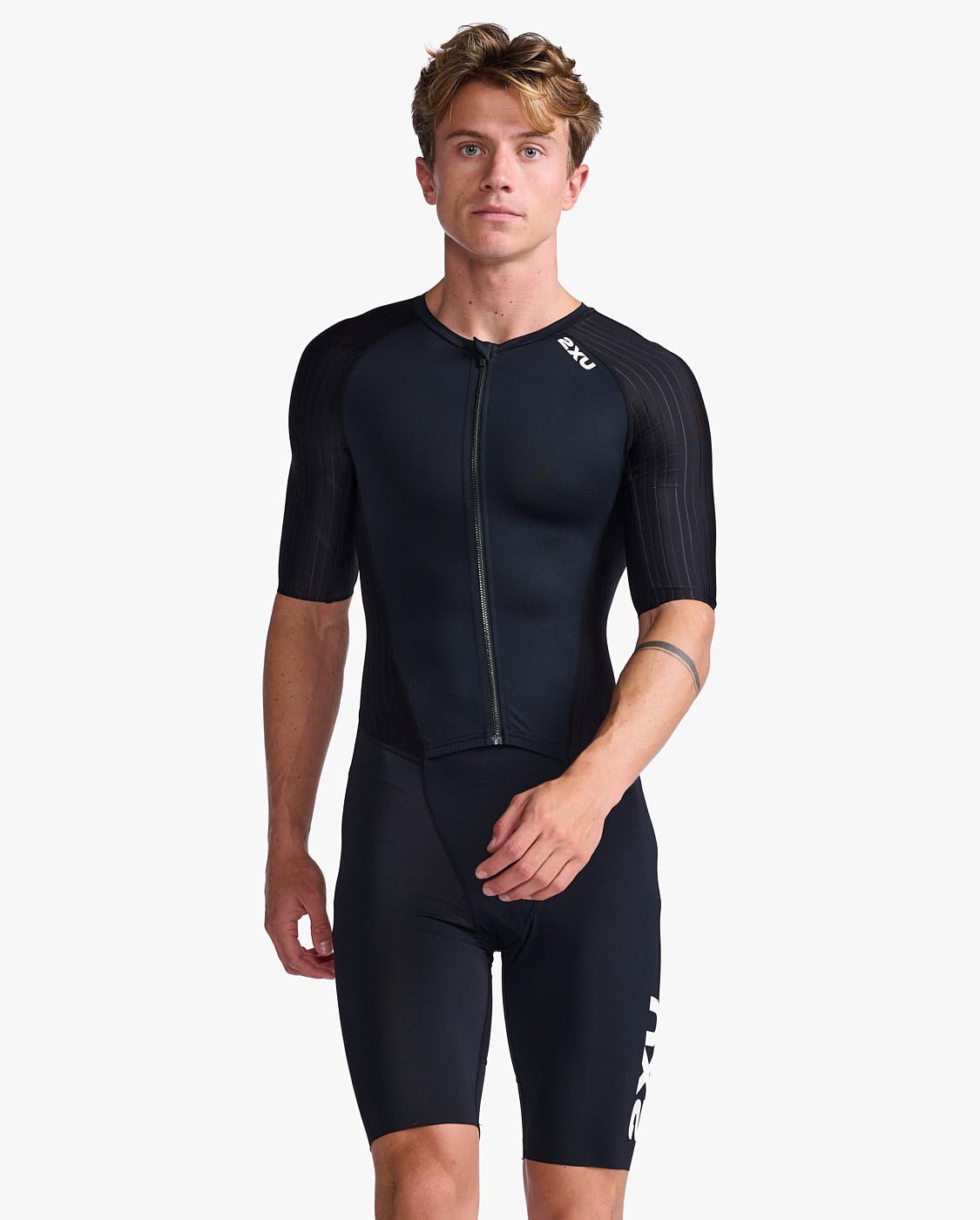 2XU South Africa - Mens Aero Sleeved Trisuit - Black - Black/White