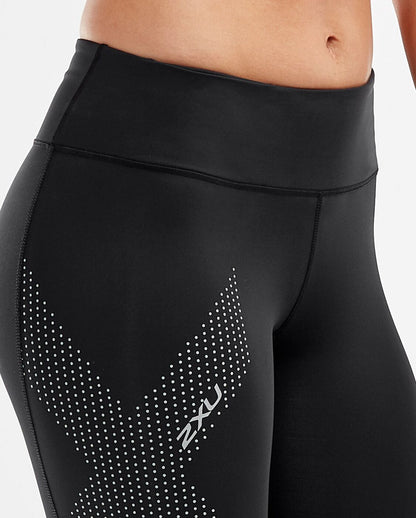 2XU South Africa - Womens Motion Mid-Rise Compression 7/8 Tights - Black/Dotted Reflective Logo