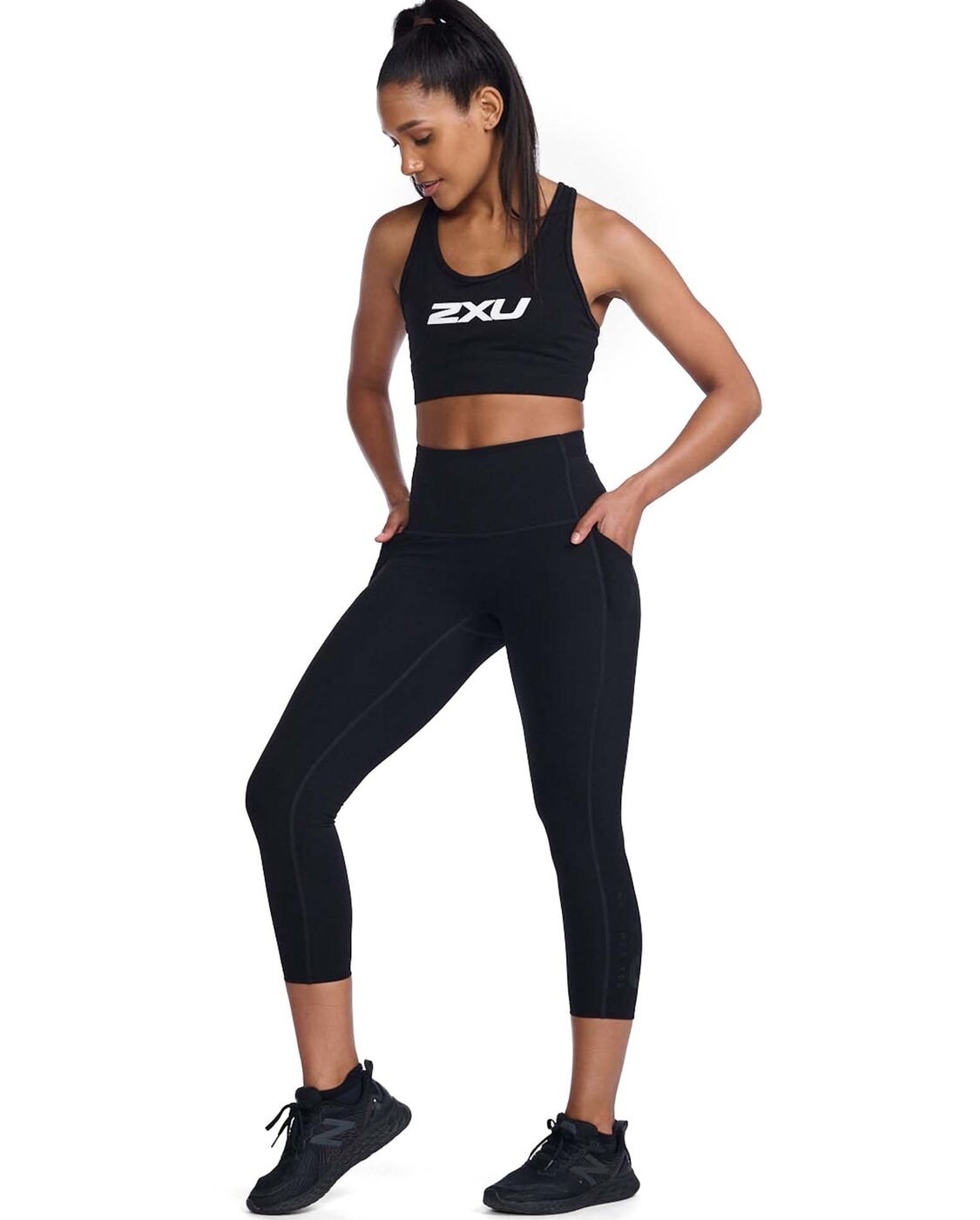 2XU South Africa - Womens Form Stash Hi-Rise Compression 7/8 Tights - Black - BLK/BLK