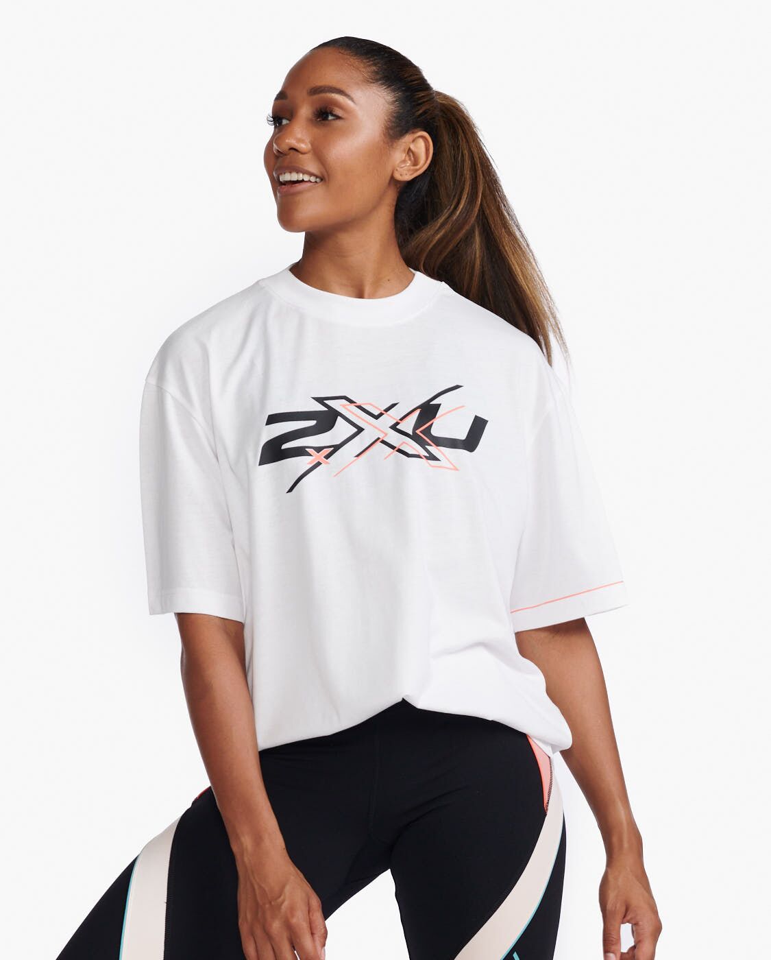 2XU South Africa - Womens Form Boyfriend Tee - White - White/Hyper Coral