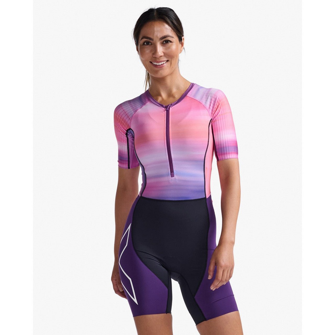 2XU South Africa - Women's Aero Sleeved Trisuit - Pastel Pink / Acai