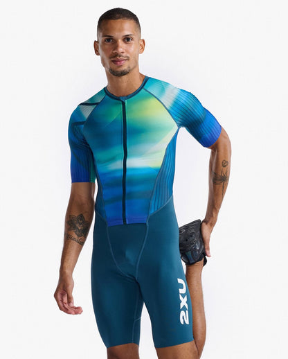 2XU South Africa - Men's Aero Sleeved Trisuit - Spring Green / Majol - Spring Green / Majol