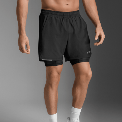 2XU South Africa - Men's Aero Mesh 2 in 1 5 Inch Short - BLK/SRF