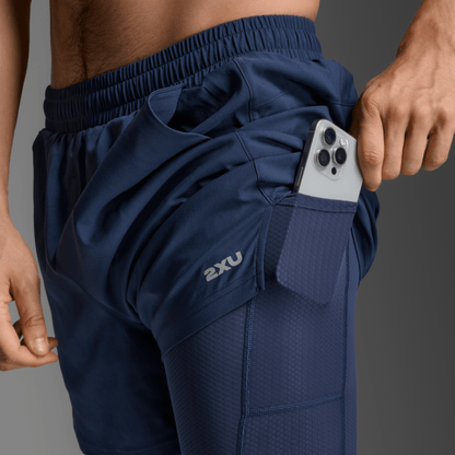 2XU South Africa - Men's Aero Mesh 2 in 1 5 Inch Short - MDN/SRF