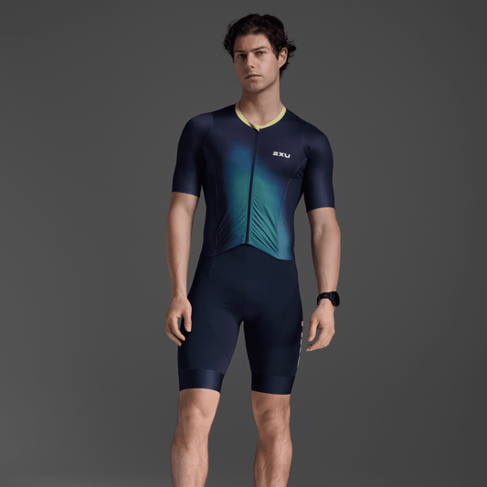 2XU South Africa - Men's Aero Hex Sleeved Trisuit - Midnight /Cool Matcha - Midnight / Cool Matcha