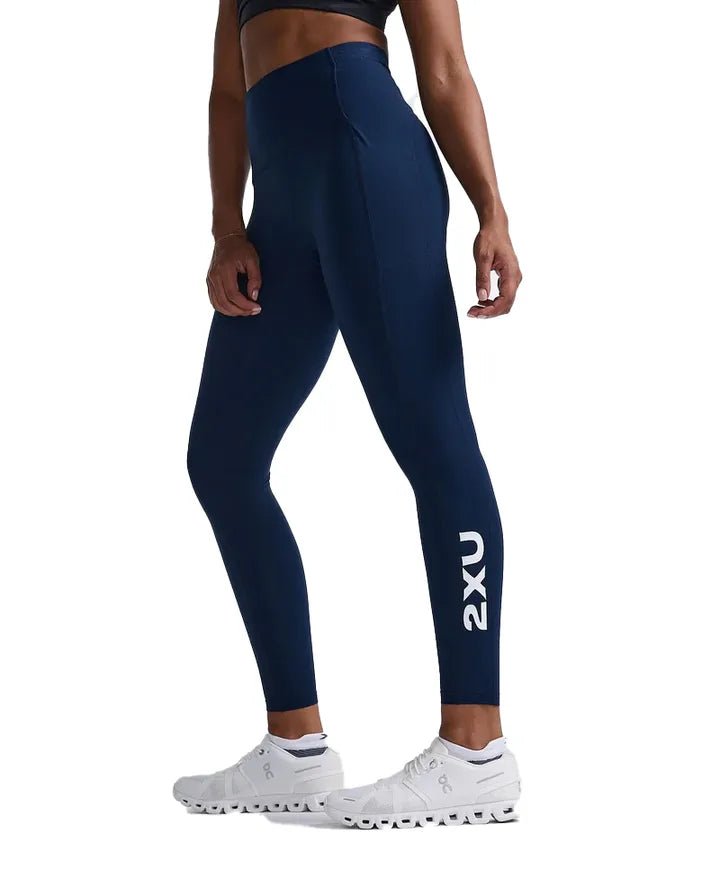 2XU South Africa - Women's Form Stash Hi - Rise Compression Tights - Midnight / White - Midnight / White