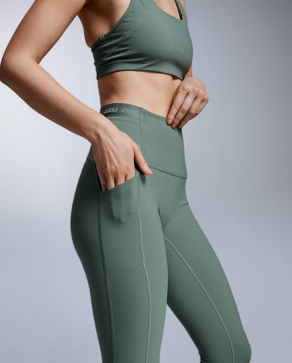 2XU South Africa - Women's Form Stash Hi-Rise Compression Tights - OLIVE LEAF/OLIVE LEAF
