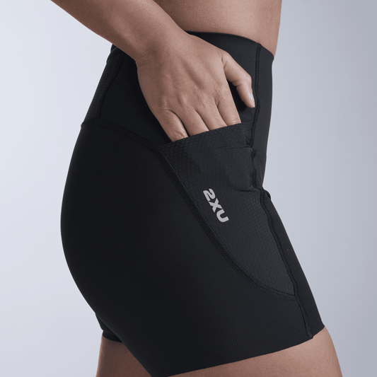 2XU South Africa - Women's Aero Mesh Hi - Rise Comp 4 Inch Short - Black/Silver Reflective