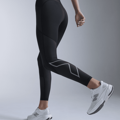 2XU South Africa - Women's Aero Mesh Hi - Rise Compression Tight - Black/Silver Reflective