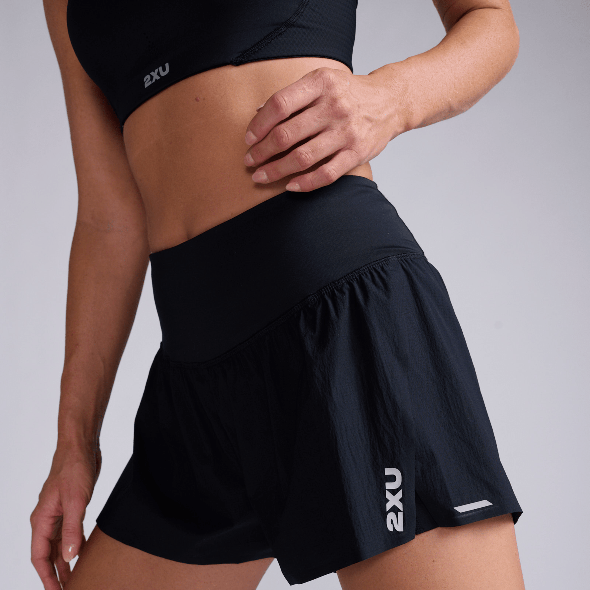 2XU South Africa - Women's Aero Hi - Rise 2 - in - 1 3 Inch Short - Black / Silver Reflective