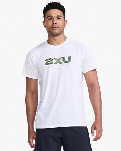 2XU South Africa - Mens Contender Tee - Trailscape - White/Trailscape
