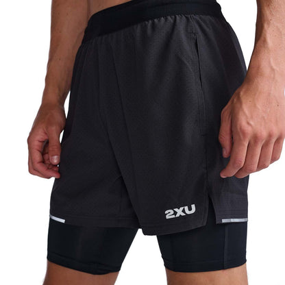 2XU South Africa - Men's Aero 2-In-1 5 inch Shorts - Black/Silver Reflective