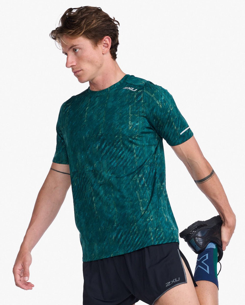 2XU South Africa - Mens Light Speed Tee - Glitch Check/Silver Reflective