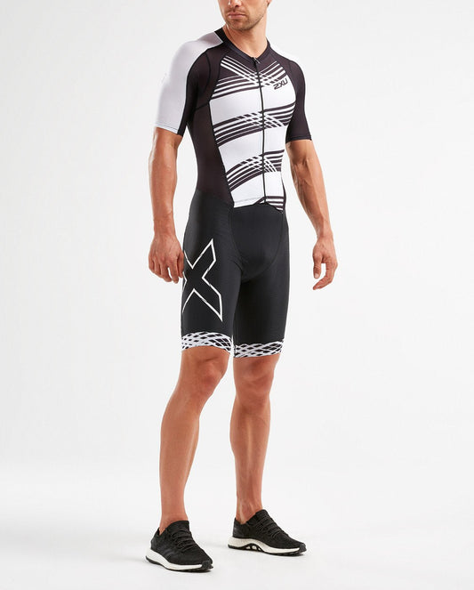 2XU South Africa - Men's Compression Full Zip Sleeved Trisuit - Black/White Lines