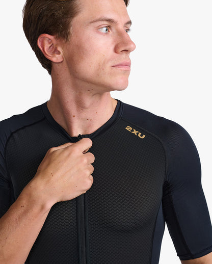 2XU South Africa - Mens Light Speed Sleeved Trisuit - Black/Gold