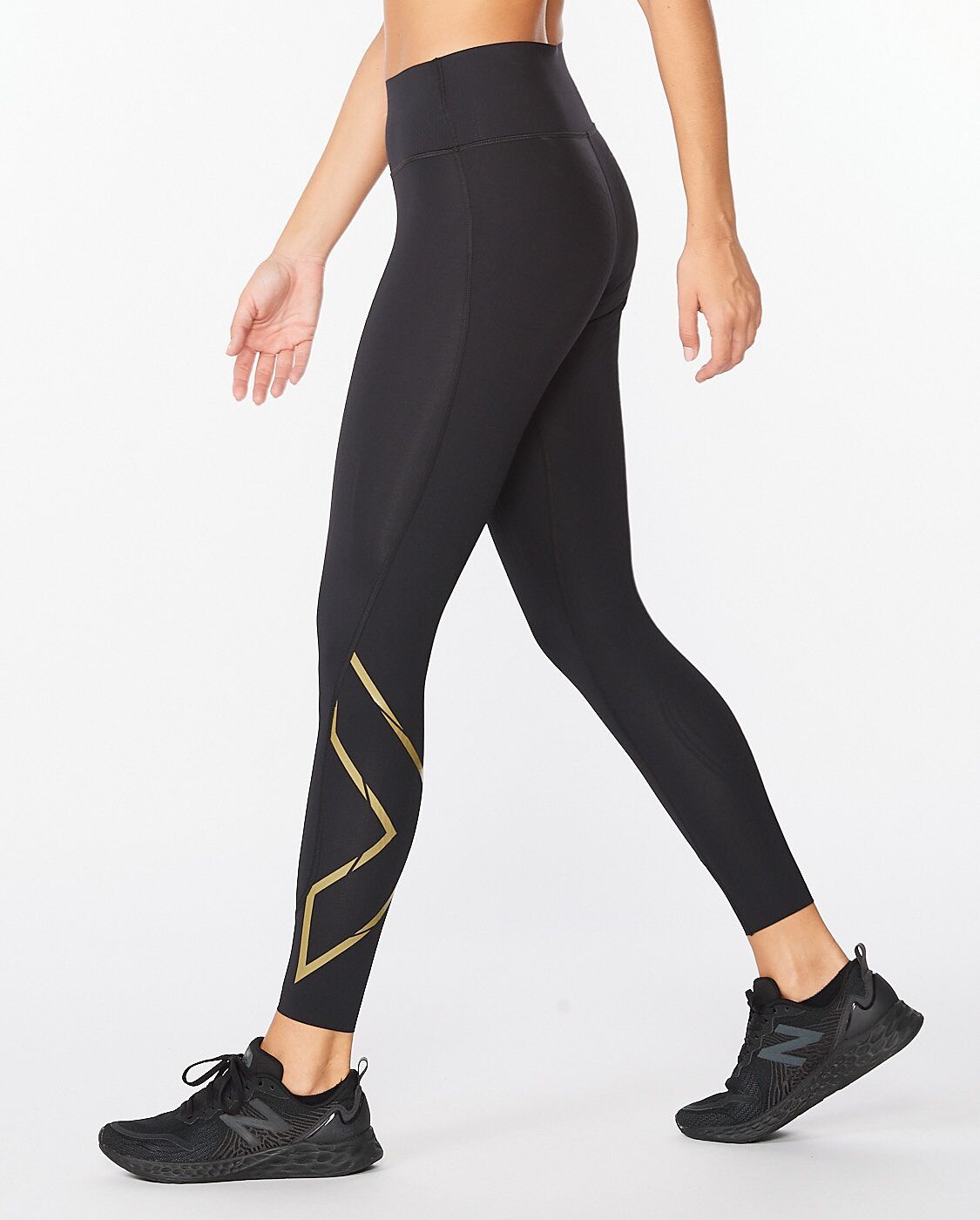 2XU South Africa - Women's Force Mid-Rise Compression Tights - Black/Gold