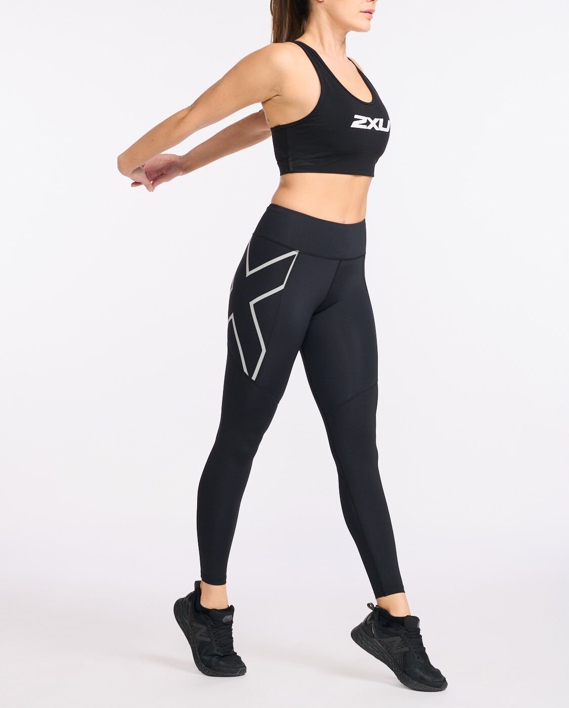 2XU South Africa - Womens Aero Vent Mid-Rise Compression Tights - Black/Silver Reflective