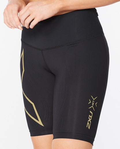 2XU South Africa - Womens Light Speed Mid-Rise Compression Shorts - Black/Gold Reflective