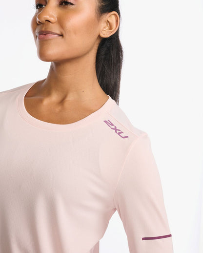 2XU South Africa - Women's Aero Breathable Long Sleeve - Peach Whip/Mulberry Reflective